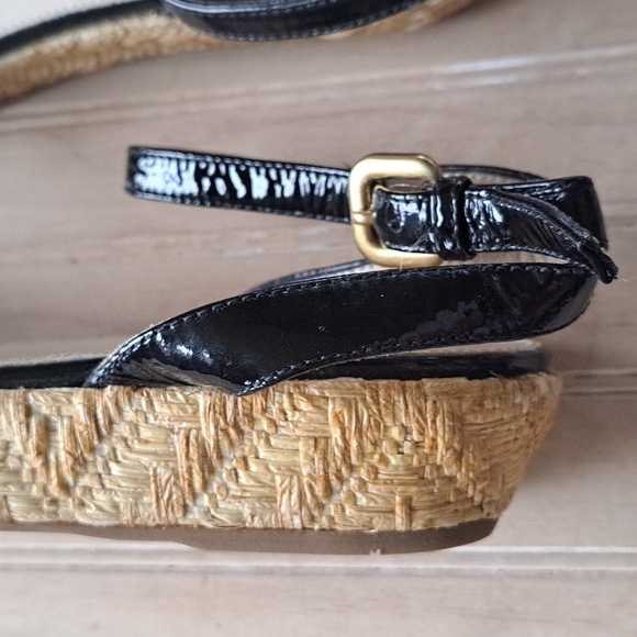 PRADA Black Patent Leather Espadrille Designer Platform Classy Strap Sandals - Picture 5 of 12